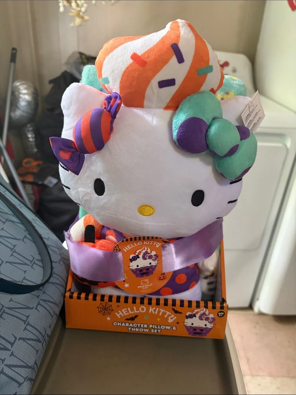 Hello Kitty Plush Pillow & Throw Set - White, Orange, Purple, Mint